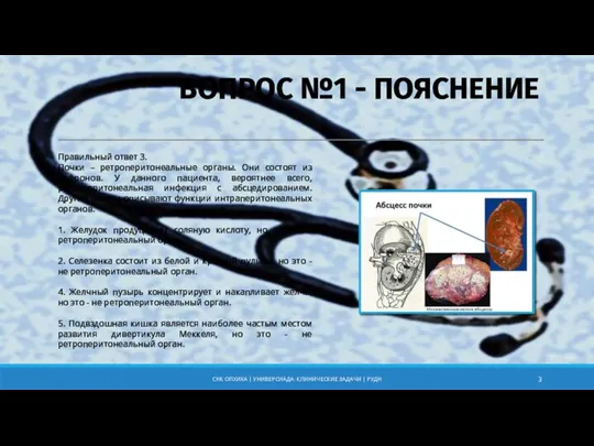 Правильный ответ 3. Почки – ретроперитонеальные органы. Они состоят из нефронов. У данного