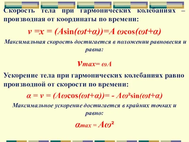 Скорость тела при гармонических колебаниях – производная от координаты по