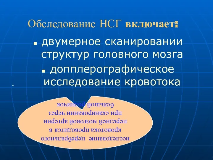 Обследование НСГ включает: двумерное сканировании структур головного мозга допплерографическое исследование