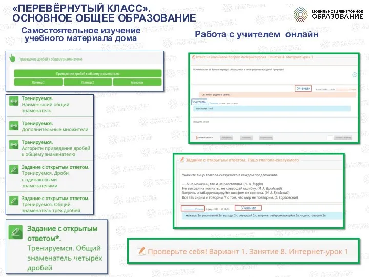 Самостоятельное изучение учебного материала дома Работа с учителем онлайн «ПЕРЕВЁРНУТЫЙ КЛАСС». ОСНОВНОЕ ОБЩЕЕ ОБРАЗОВАНИЕ