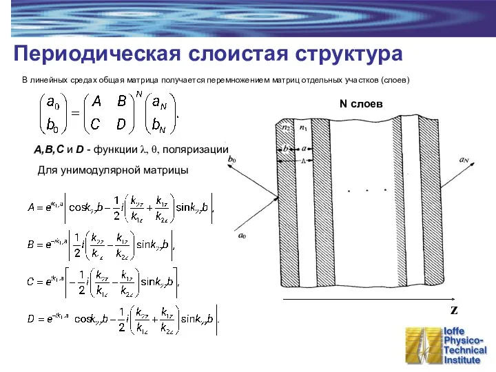 Периодическая слоистая структура N слоев Для унимодулярной матрицы A,B,C и