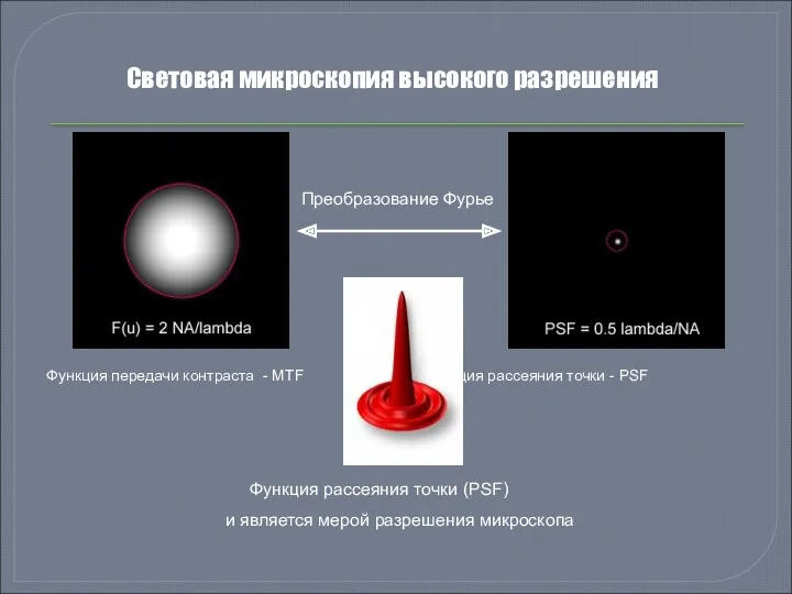 Световая микроскопия высокого разрешения Преобразование Фурье Функция передачи контраста - MTF Функция рассеяния
