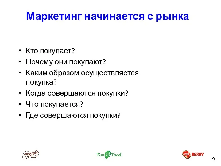 Маркетинг начинается с рынка Кто покупает? Почему они покупают? Каким образом осуществляется покупка?