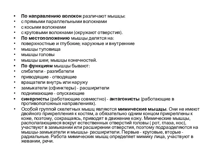 По направлению волокон различают мышцы: с прямыми параллельными волокнами с