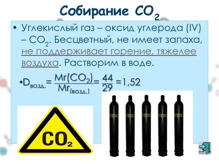 Собирание CO2 Углекислый газ – оксид углерода (IV) – СО2.