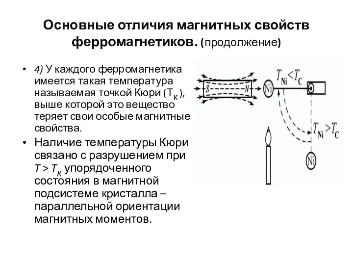 Основные отличия магнитных свойств ферромагнетиков. (продолжение) 4) У каждого ферромагнетика