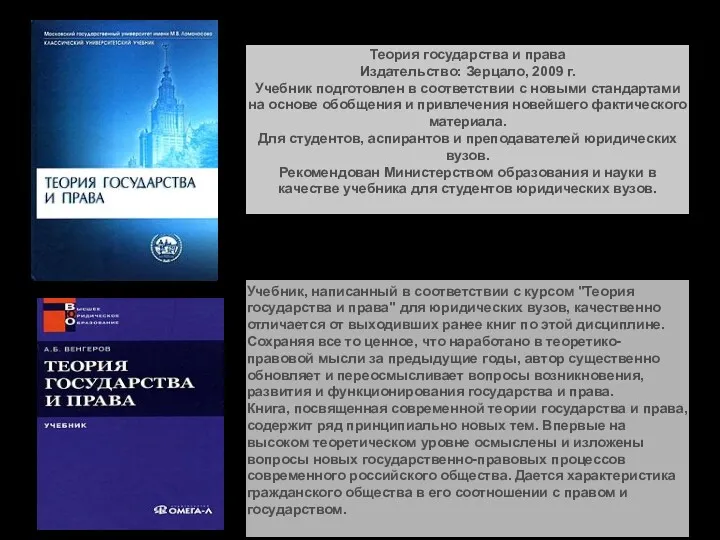 Теория государства и права Издательство: Зерцало, 2009 г. Учебник подготовлен