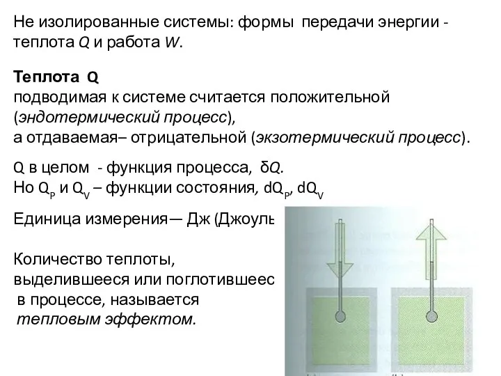 Не изолированные системы: формы передачи энергии - теплота Q и