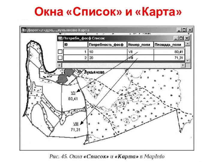 Окна «Список» и «Карта»