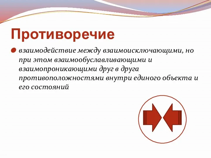 Противоречие взаимодействие между взаимоисключающими, но при этом взаимообуславливающими и взаимопроникающими