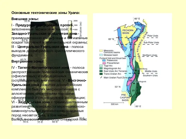 Основные тектонические зоны Урала: Внешние зоны: I - Предуральский краевой