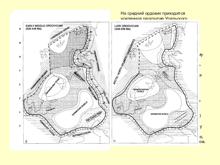 На средний ордовик приходится усиленное раскрытие Уральского палеоокена и окончательное
