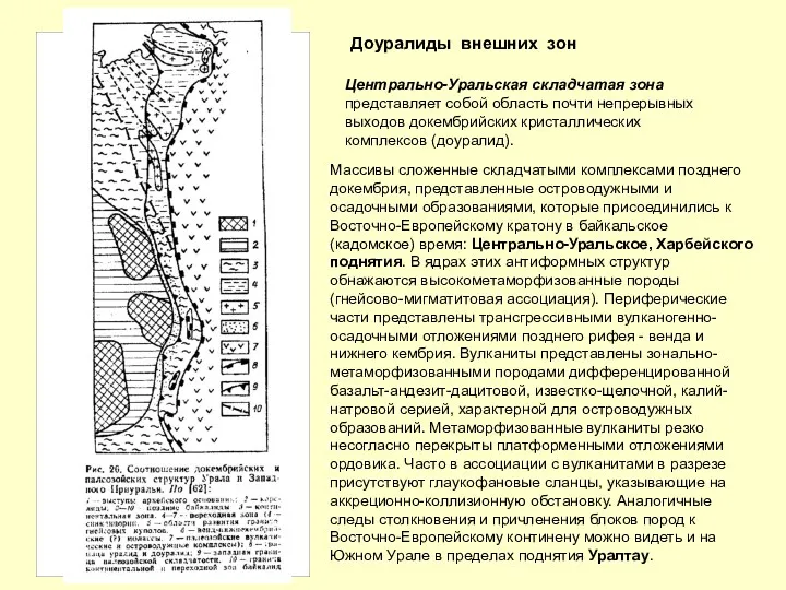 Доуралиды внешних зон Центрально-Уральская складчатая зона представляет собой область почти