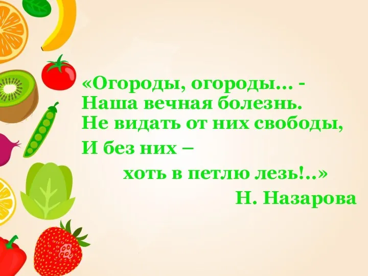 «Огороды, огороды... - Наша вечная болезнь. Не видать от них