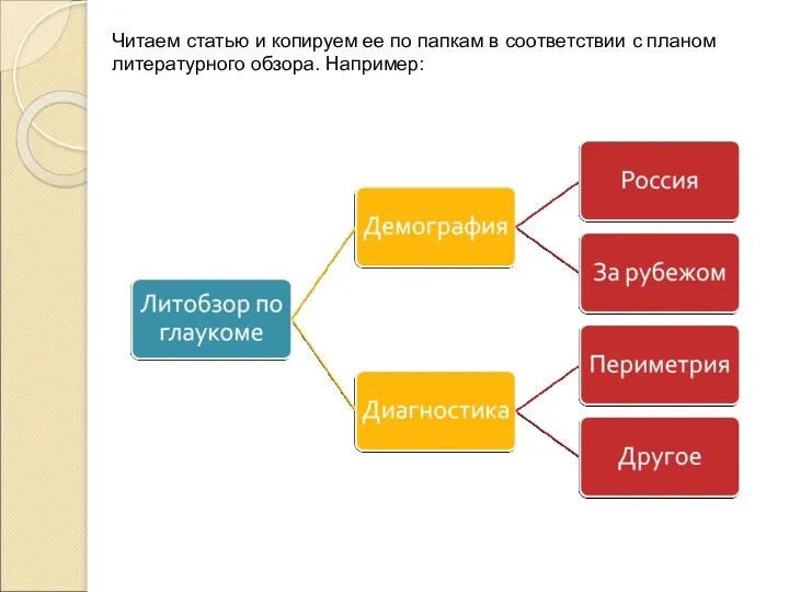 Читаем статью и копируем ее по папкам в соответствии с планом литературного обзора. Например: