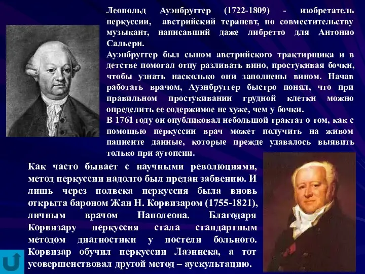 Леопольд Ауэнбруггер (1722-1809) - изобретатель перкуссии, австрийский терапевт, по совместительству