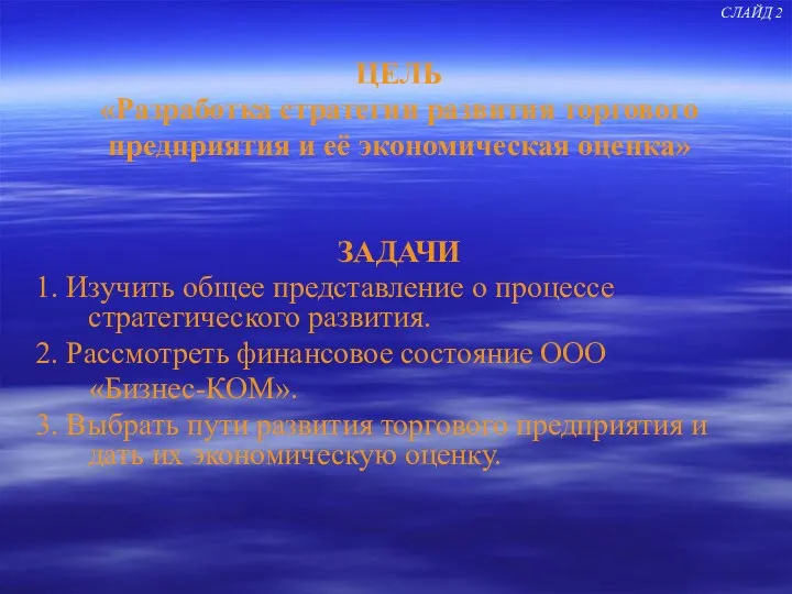 ЦЕЛЬ «Разработка стратегии развития торгового предприятия и её экономическая оценка»