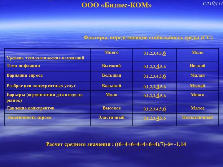 Определение стратегических позиций бизнеса ООО «Бизнес-КОМ» Факторы, определяющие стабильность среды