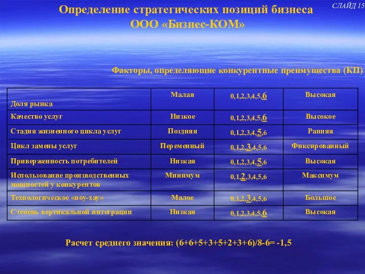 Определение стратегических позиций бизнеса ООО «Бизнес-КОМ» Факторы, определяющие конкурентные преимущества