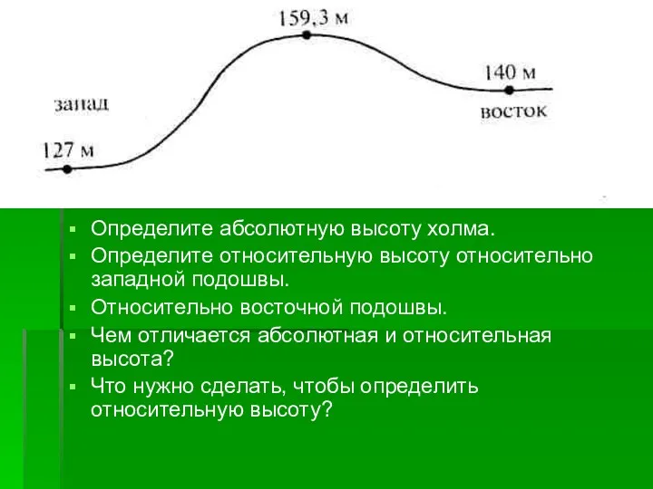 . Определите абсолютную высоту холма. Определите относительную высоту относительно западной