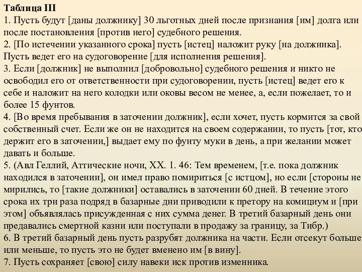 Таблица III 1. Пусть будут [даны должнику] 30 льготных дней