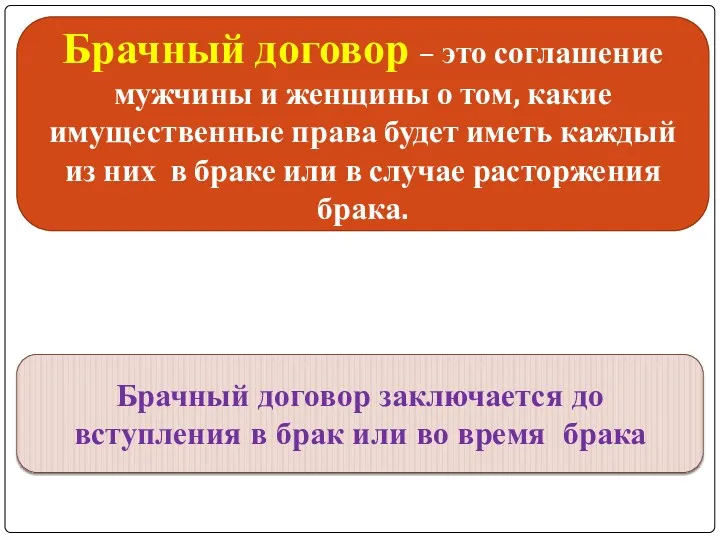 Брачный договор – это соглашение мужчины и женщины о том, какие имущественные права