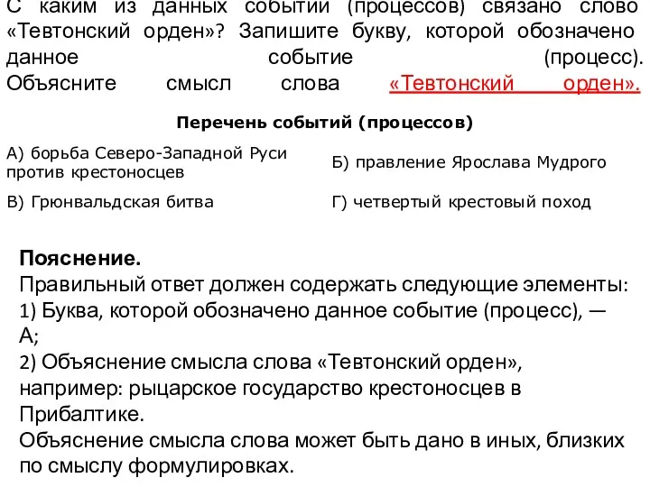 С каким из данных событий (процессов) связано слово «Тевтонский орден»?