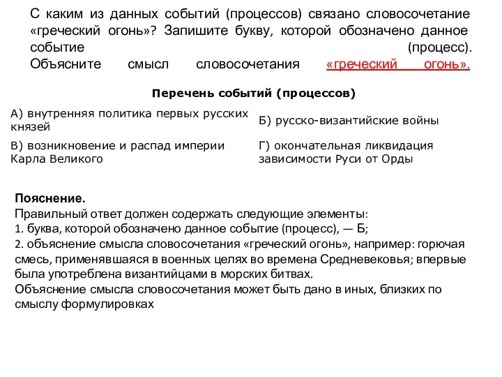 С каким из данных событий (процессов) связано словосочетание «греческий огонь»?