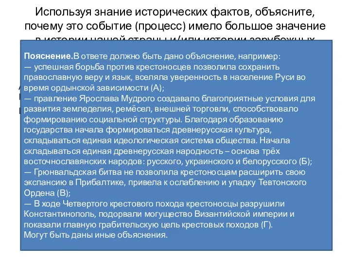 Используя знание исторических фактов, объясните, почему это событие (процесс) имело