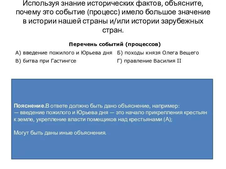 Используя знание исторических фактов, объясните, почему это событие (процесс) имело