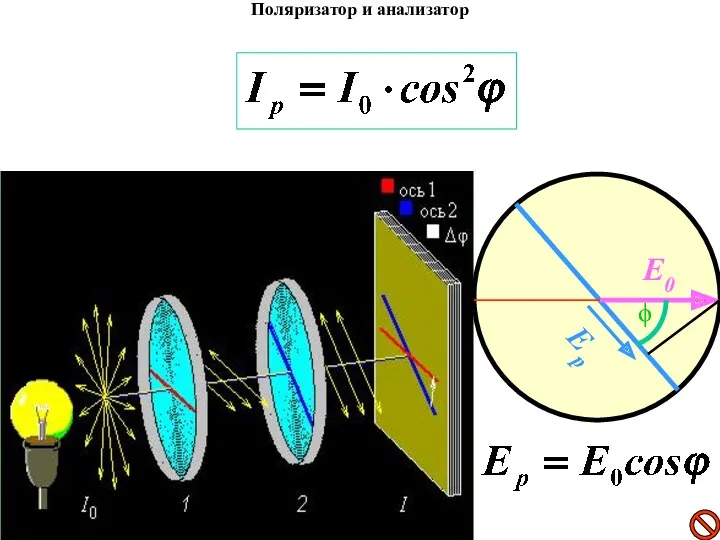 ϕ E0 Ep Поляризатор и анализатор