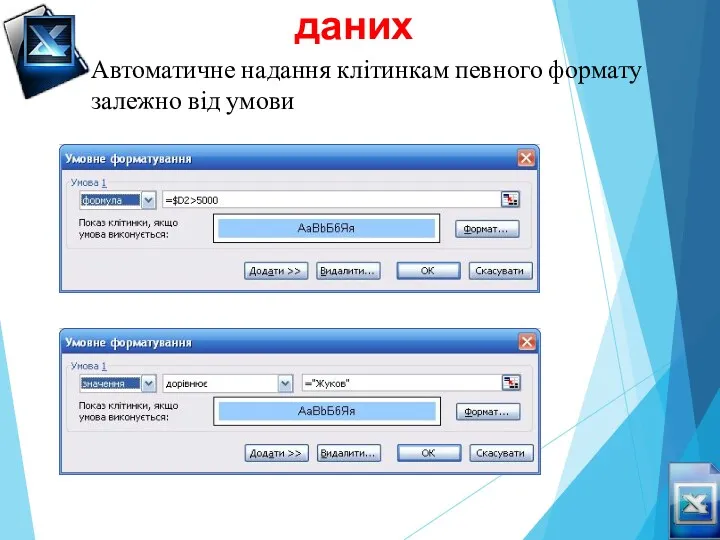 Умовне форматування даних Автоматичне надання клітинкам певного формату залежно від умови