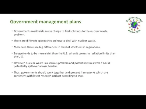 Government management plans Governments worldwide are in charge to find