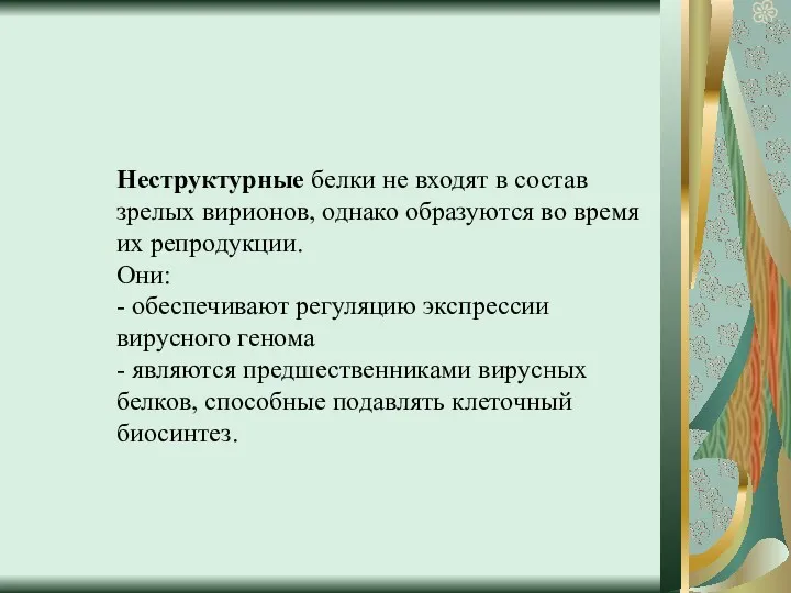 Неструктурные белки не входят в состав зрелых вирионов, однако образуются