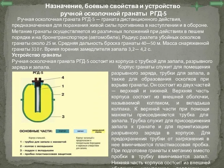 Назначение, боевые свойства и устройство ручной осколочной гранаты РГД-5 Ручная