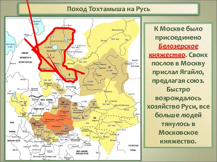 Поход Тохтамыша на Русь К Москве было присоединено Белозерское княжество.