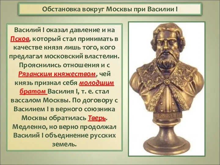 Обстановка вокруг Москвы при Василии I Василий I оказал давление