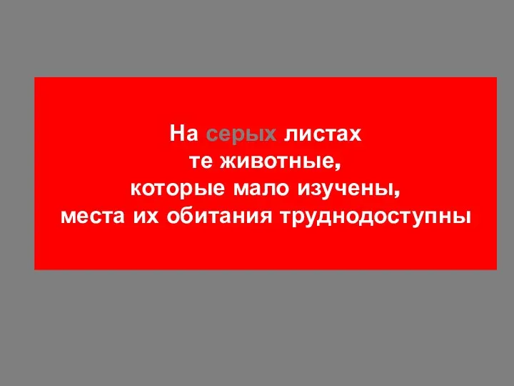 На серых листах те животные, которые мало изучены, места их обитания труднодоступны