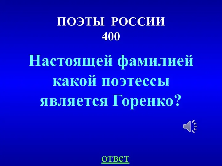 ПОЭТЫ РОССИИ 400 Настоящей фамилией какой поэтессы является Горенко? ответ