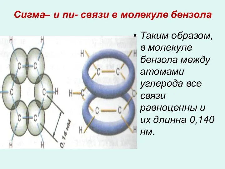 Сигма– и пи- связи в молекуле бензола Таким образом, в