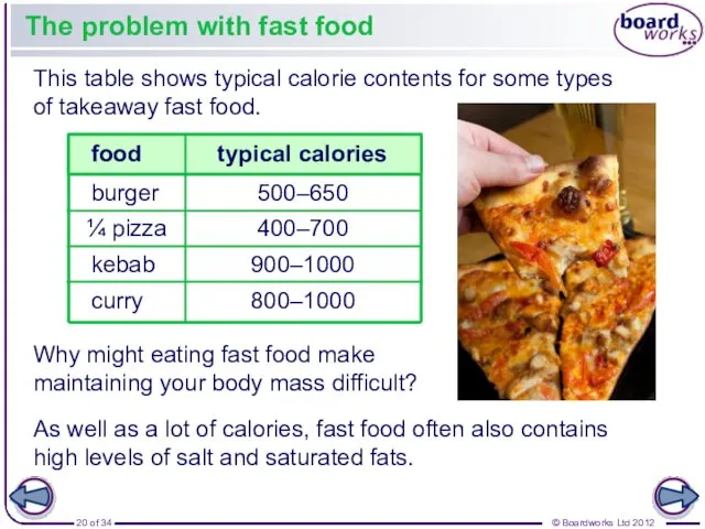 The problem with fast food This table shows typical calorie