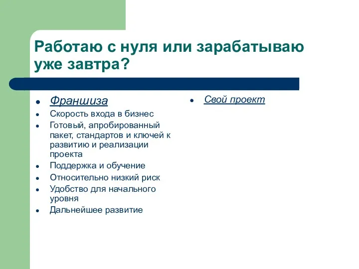 Работаю с нуля или зарабатываю уже завтра? Франшиза Скорость входа