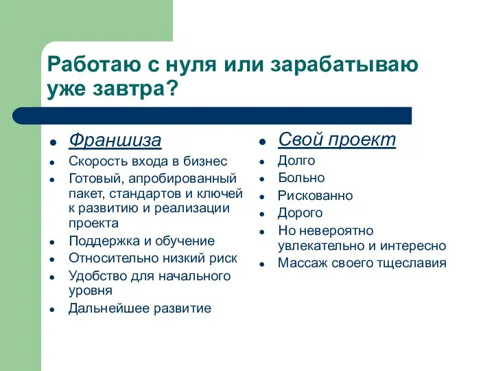 Работаю с нуля или зарабатываю уже завтра? Франшиза Скорость входа