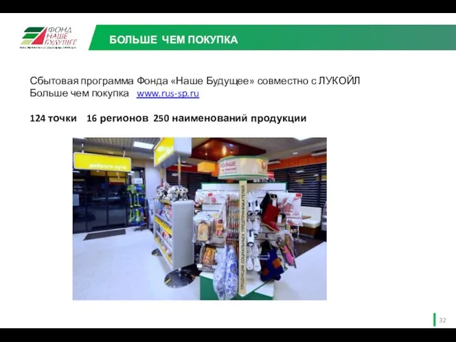 БОЛЬШЕ ЧЕМ ПОКУПКА Сбытовая программа Фонда «Наше Будущее» совместно с