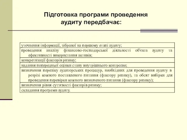 Підготовка програми проведення аудиту передбачає: