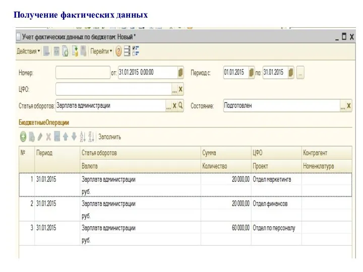 Получение фактических данных