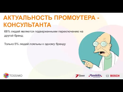 АКТУАЛЬНОСТЬ ПРОМОУТЕРА - КОНСУЛЬТАНТА 68% людей являются подверженными переключению на