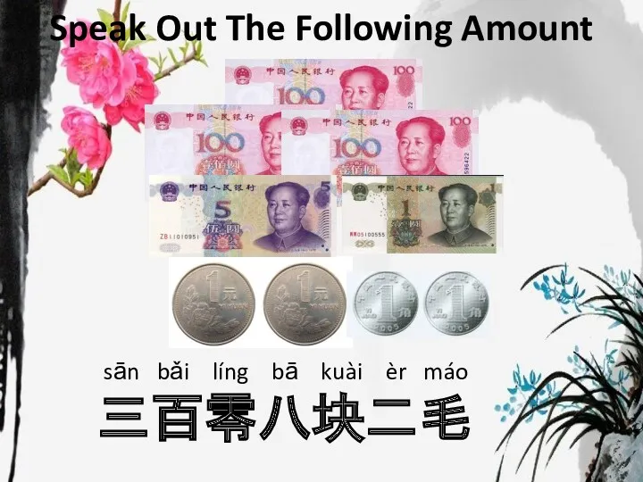 Speak Out The Following Amount sān bǎi líng bā kuài èr máo 三百零八块二毛