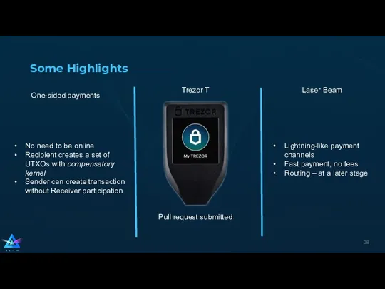 Some Highlights Pull request submitted Lightning-like payment channels Fast payment,