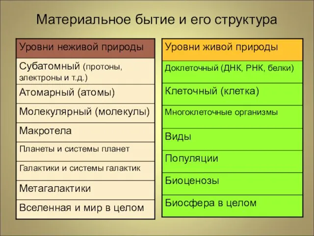 Материальное бытие и его структура